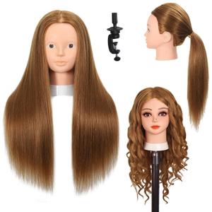 Opini Mannequin Head with 80% Human Hair Cosmetology Mannequin Head Doll Head for Hair and Makeup Practice Head (#27 Brown No Makeup)