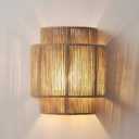 Bofea-1 Light Boho Wall Light,Rattan Wall Sconce with Hand Woven Hemp Rope Shade,Plug in Wall Sconces,Boho Bedside Lamp,Farmhouse Rustic Wall Lamps Light Fixture for Living Room Bedroom Stairway