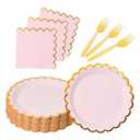 black & gold scalloped party plates with napkins and fork gold foil border, 24 Guest Black disposable Tableware Set Party Decoration for Birthday Coquette Bridal Baby Shower Valentines