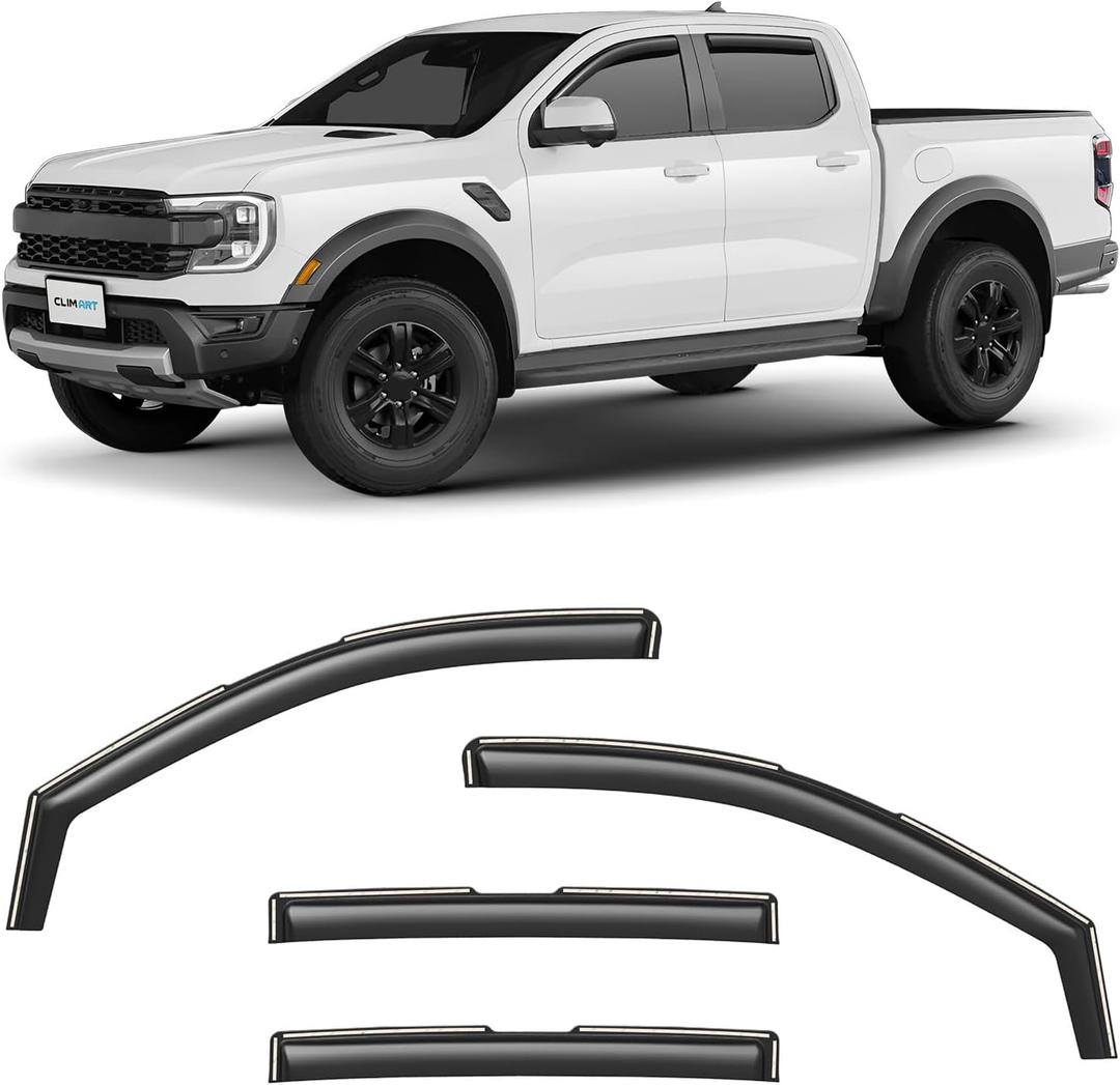 CLIM ART in-Channel Incredibly Durable Rain Guards for Ford Ranger 2024-2025 SuperCrew, Original Window Deflectors, Vent Window Visors, Vent Deflector, 4 pcs. - 624095 (For Ranger 24-25)