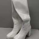 DREAM PAIRS Women's Gogo Boots Square Toe Chunky Wide Calf Knee High Boots For Women,Size 8.5,White/Patent/Pu,SDKB2231W