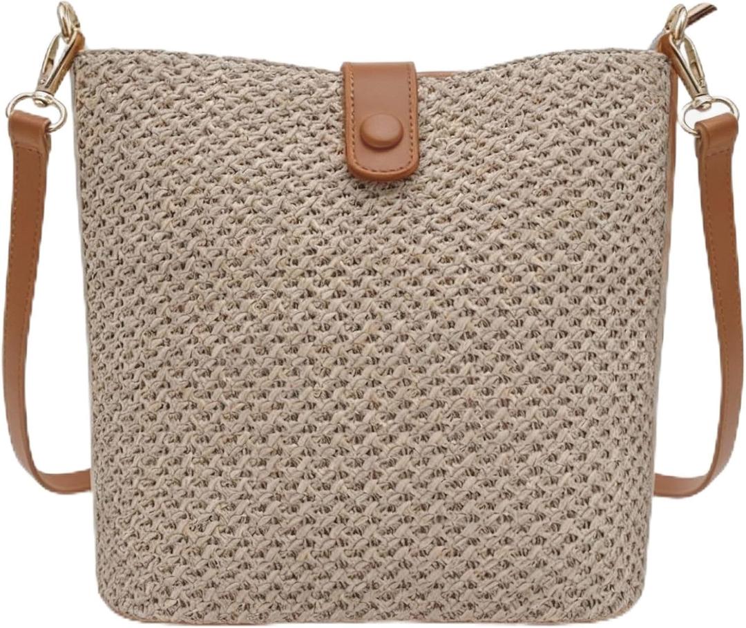 Womens Straw Bucket Bag Summer Beach Woven Purse For Women Straw Crossbody Bags For Travel Rattan Handbag 2026