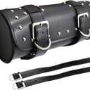 Shkalacar Motorcycle Bag, PU Leather Universal Saddlebag, Front Fork Handlebar Sissybar Storage Pouch, Compatible with Honda Kawasaki Suzuki Yamaha (Black)