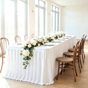 17FT White Table Skirt for Rectangle Tables Wrinkle Resistant Polyester Pleated Ruffle Table Skirt for Wedding Banquet Baby Shower Birthday Party Decoration Desk Skirt for Teacher Desk