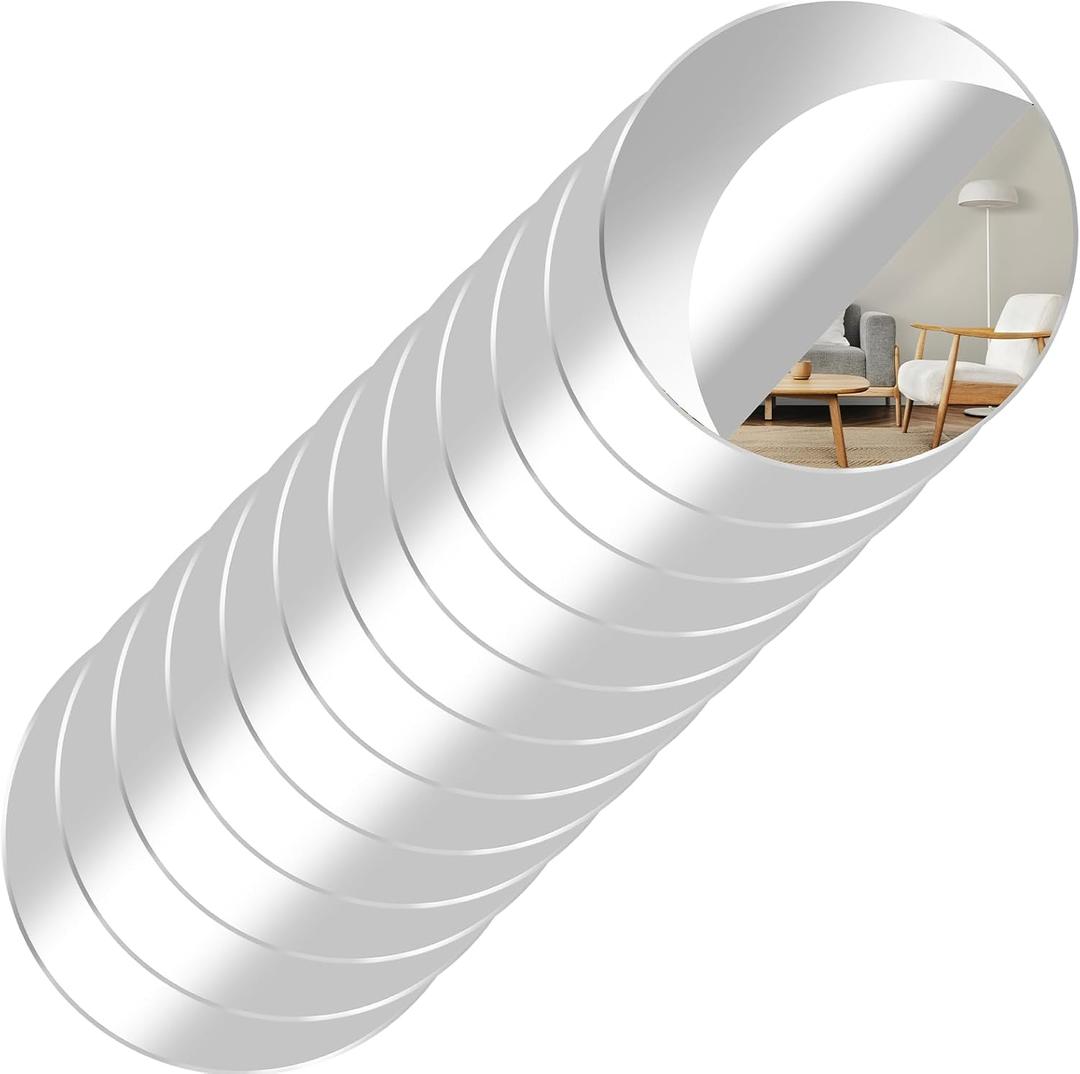 12 Pack Acrylic Round Mirror, 4 Inch Non Glass Round Mirror Plate Self Adhesive Mirrors Stickers, Acrylic Plate Circle-Mirrors Trays for Wedding Table Center DIY Crafts Home Wall Candle Decor