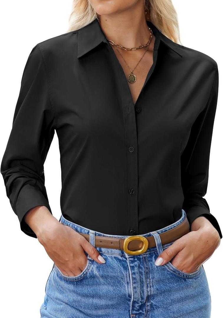 siliteelon Womens Button Down Shirt Cotton Dress Shirt Long Sleeve Collared Button Up Business Shirt Work Office Blouse, Medium 