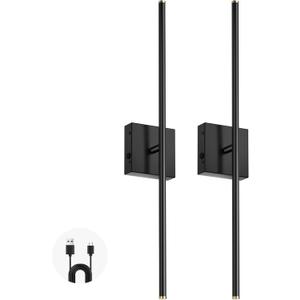 PETLIK Battery Operated Wall Sconces Set of 1, Rechargeable Wall Lights, 2500K-6500K Dimmable Wall Sconces with Remote Control, Night Light, Memory Function, 350°Rotation, 28 Inch (2 Pack)