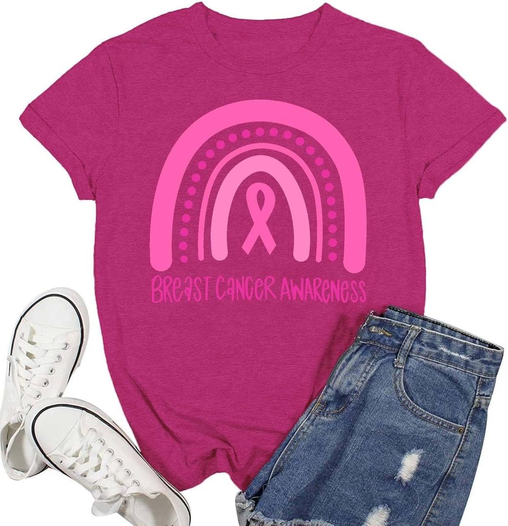 Breast Cancer Shirts for Women Cancer Awareness T-Shirt Survivor Pink Ribbon Tee Tops (S)