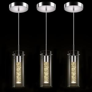 Pendant Ceiling Light Fixture - LED Crystal Pendant Lights for Kitchen Island, Modern Island Light with Bubble Glass - 3 Pack (Nickel-Warm)