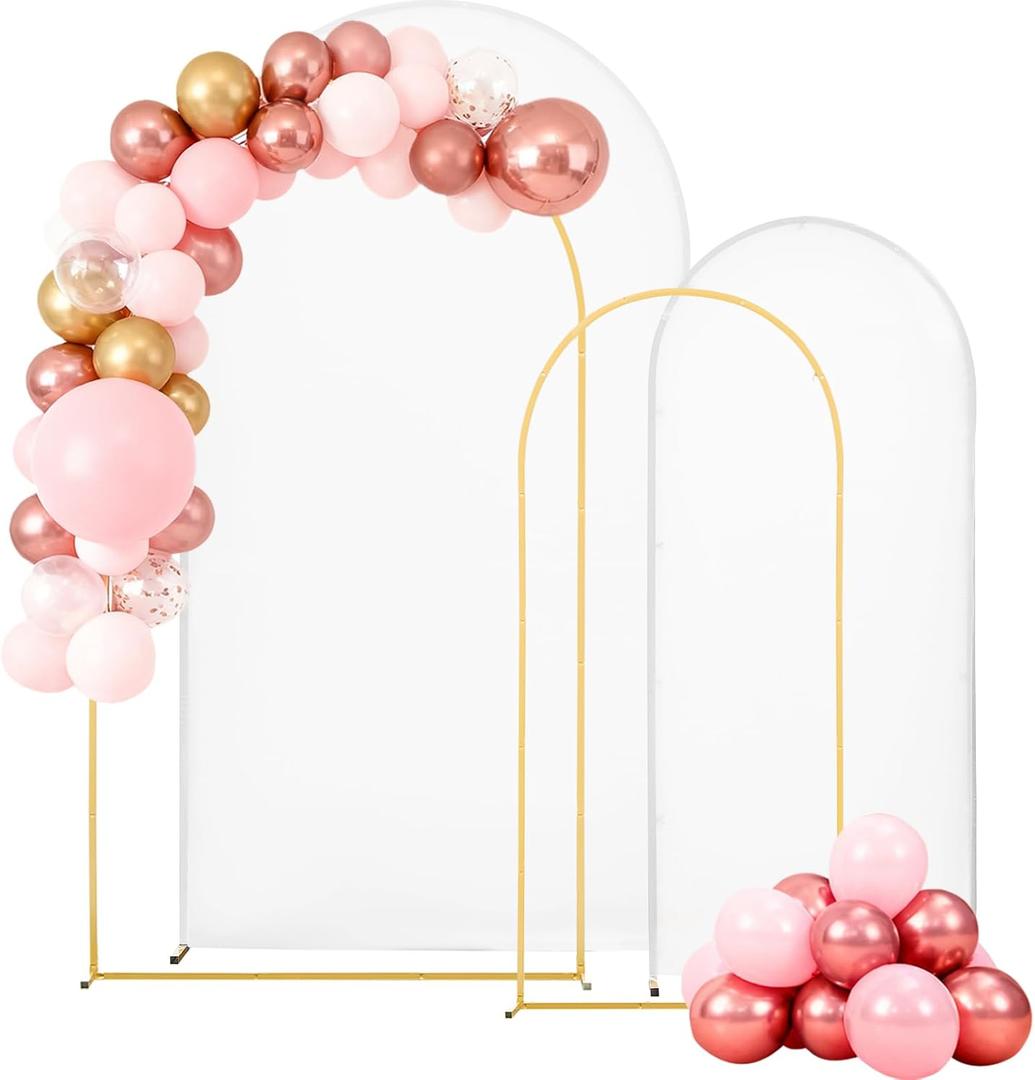 VEVOR Arch Backdrop Stand, Set of 2, 7.2 ft and 6 ft, Stable Structure, Easy Assembly, Gold Metal Arch Backdrop Stand with Cover for Wedding, Birthday Party, Celebration, and Ceremony Decoration, 7.2ft6.6ft,with cover