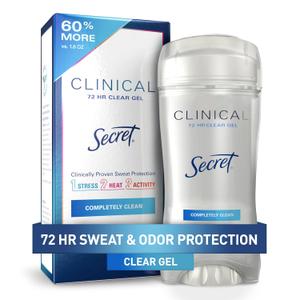 Secret Clinical Strength Antiperspirant Deodorant for Women, 3X Stress Protection, 72hr Sweat & Odor Protection, PH Balancing Minerals, Clear Gel, Completely Clean Scent, 2.6 oz (2.6 Ounce (Pack of 1)