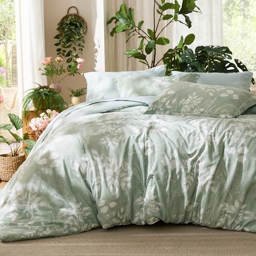 Bedsure California King Comforter Set - 7 Pieces Floral Sage Green Bedding Sets, Cal King Bed in a Bag with Botanical Flowers Comforter, Sheets, Pillowcases & Shams
