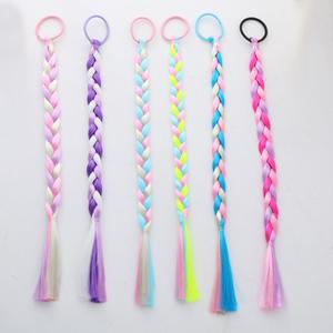 6 Pcs Braided Ponytail Extension, Colored Hair Extensions for Kids, Rainbow Pony Tail Wig Hairpieces Hair Accessories for Girls Gift