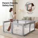 Foldable Baby Playpen,Portable Indoor & Outdoor Playpen for Babies and Toddlers,59”x59”Extra Large Play Pen with Gate,Collapsible Baby Fence with Travel Bag(Cationic Light Grey)
