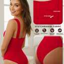 ALGALAROUND Bodysuit Women Square Neck Double Lined Tank Top Sleeveless Backless Sexy Seamless Body Suit Going Out Bodysuits (Large, Red)