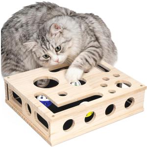Cat Scratch Puzzle Enrichment Box, Maze Cat Nail File Scratcher & Built-in Sandpaper, Wooden Cat Nail File Enrichment Box, Stress-Free Alternative to Trimming Your Nails