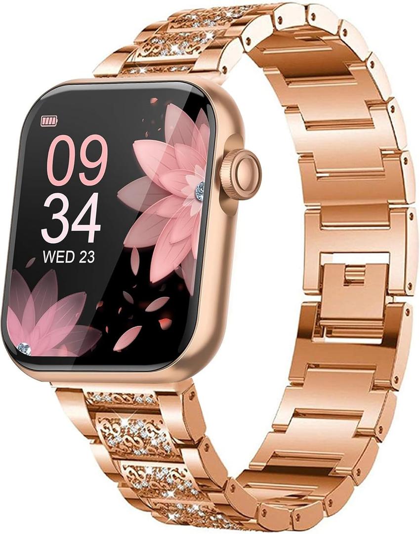 Compatible for AKUMAKA Smart Watch Bands, 22mm Jewelry Bling Diamond Metal Dressy Strap Accessories Sports Band for Men Women Compatible with AKUMAKA G39, T90, 209DK Smart Watch (Rose Gold)