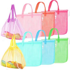 Paterr 8 Pcs Mesh Beach Tote Bag Seashell Bags Foldable Large Beach Toy Organizer with Drawstring, Pool Gym Swimming Camping Accessories Lightweight Foldable Birthday Gifts, 8 Colors