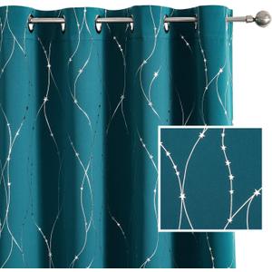 SMILE WEAVER Peacock Blue Blackout Curtains 63 Inch Long for Living Room 2 Panels,Room Darkening Curtain-Grommet Print Design Noise Reducing Thermal Insulated Bedroom Window Drapes