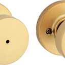 Kwikset Pismo Interior Privacy Door Knob with Lock, Door Handle for Bathroom and Bedroom, Satin Brass, Round, Keyless Turn Lock Doorknob, Microban Protection (1 Pack)