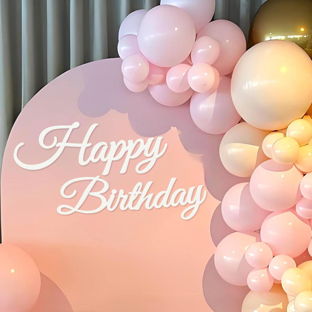 Happy Birthday Sign for Backdrop - White 'Happy Birthday' Party Banner Stickers for Balloon Arch Wall Decor Photo Backgrounds