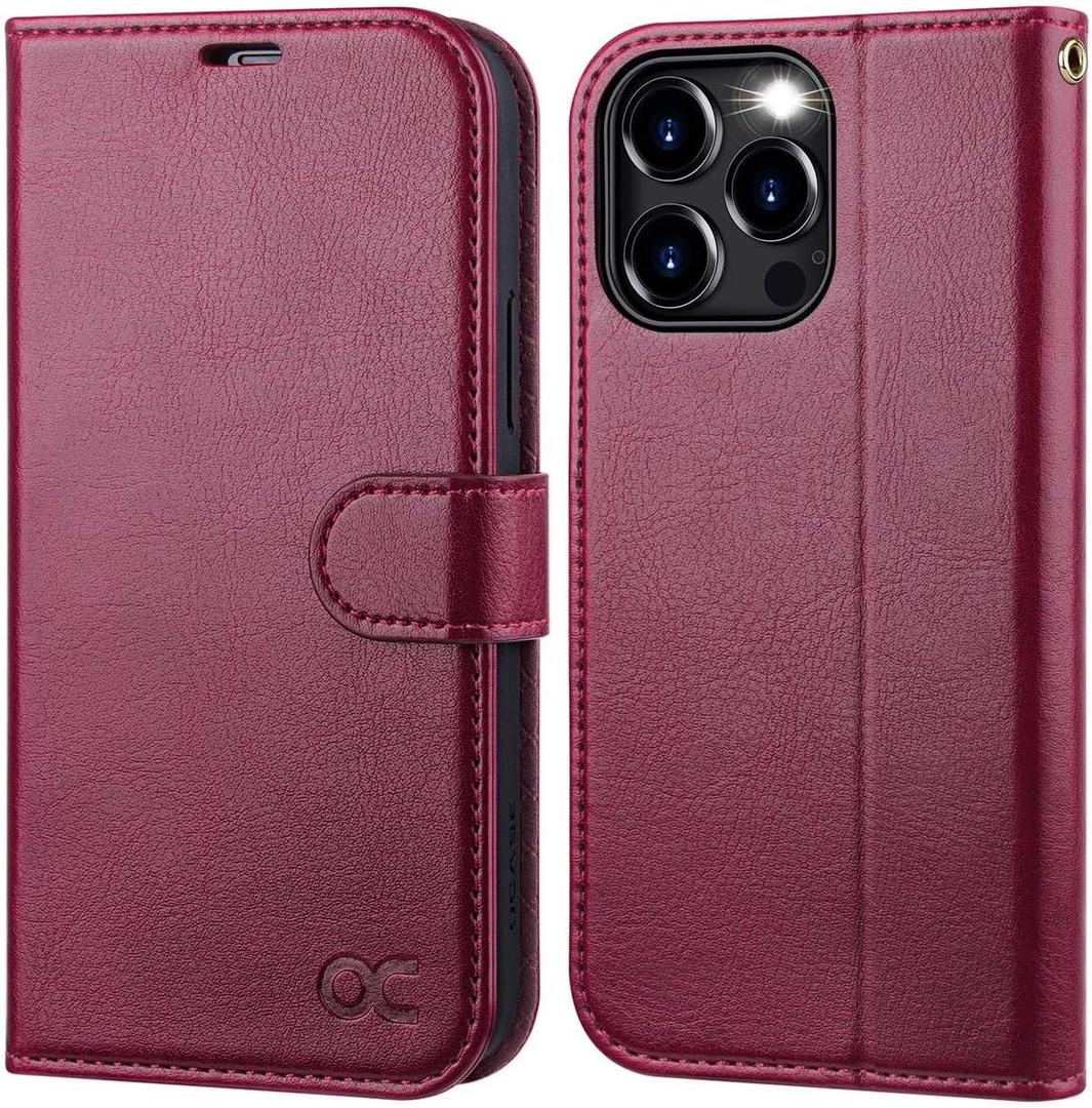 OCASE Compatible with iPhone 15 Pro Max Case Wallet Case, PU Leather Flip Folio Case with Card Holders RFID Blocking Kickstand Shockproof Phone Cover 6.1 Inch 2023, Burgundy