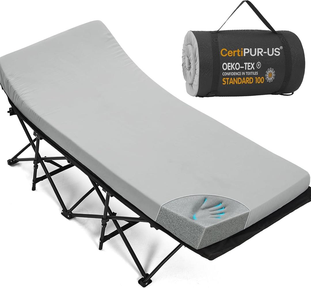 Camping Cot Pad 2 Inch Memory Foam, Camping Pad for Folding Cot and Foldable Cot, Portable Roll Up Camp Gear for Car Camping Travel Tent, Non-Slip Waterproof Bottom, Removable Cover, Pad Only