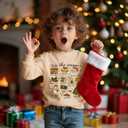 Toddler Retro Christmas Sweatshirt Baby Girl Boy Santa Claus Shirts Doodle Graphic Pullover Xmas Holiday Top Clothes (18-24 Months, Apricot)