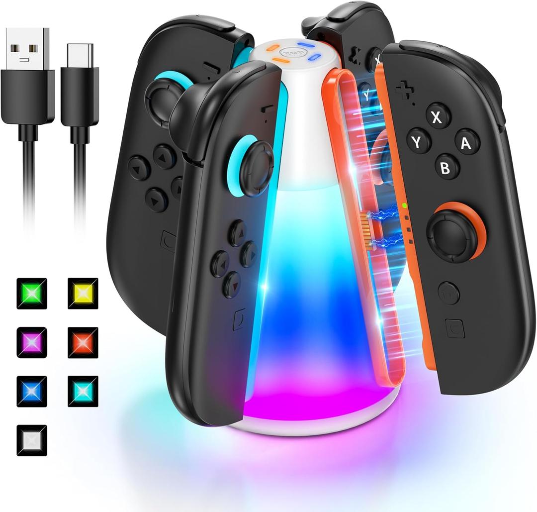 Controller Charger Dock for Nintendo Switch 2 2025 for Joycon 2, 4-in-1 Magnetic Dual Direction Fast Charging Stand Station with 10 RGB Light Modes for Switch 2 Accessories