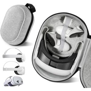 Large Space Carrying Case Compatible with Meta Quest 3S/Quest 3/Quest 2/Vision Pro VR Gaming Headset Original/Elite Head Strap and Controller Accessories, Hard Bag for Travel and Home Storage