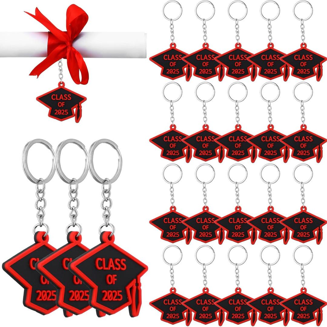 WILLBOND 20 Pieces Class of 2025 Graduation Keychains Rubber Key Chains Grad Cap
