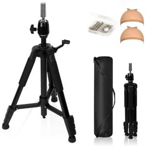 62 Inch Adjustable Wig Stand Tripod Heavy Duty Metal Mannequin Head Stand with Non-Slip Base & Hook, 360 Rotation, Carry Bag for Hair Styling, Training, Display