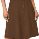 LYANER Women's Stretchy High Waist A-Line Midi Skirt Flared Vintage Casual Skirts with Pockets (Brown, S)