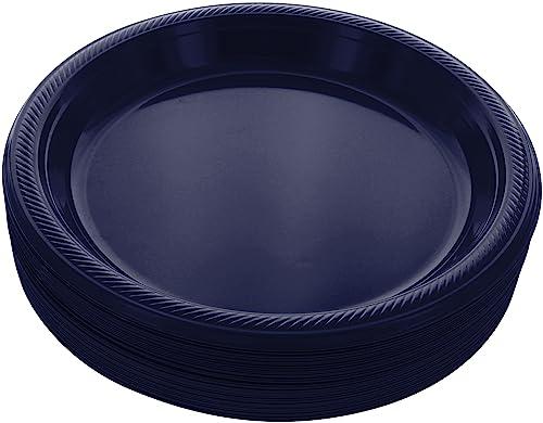 Amcrate Navy Disposable Dinner Plates, 10.4 Inches, Strong & Sturdy for Party, Picnic, Travel - Pack of 50