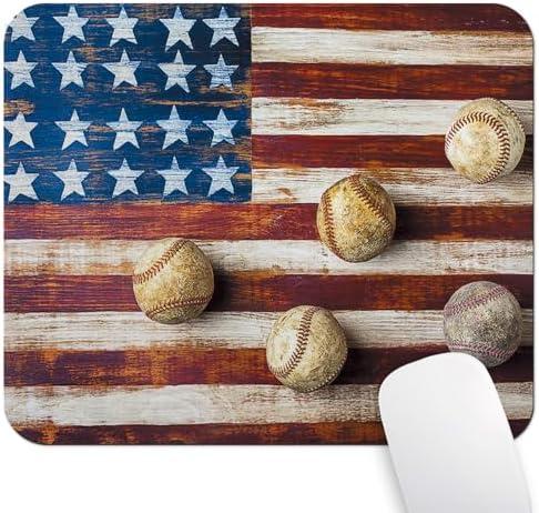 Wknoon Vintage Baseball Mouse Pad Rustic Wood Retro American Flag Design Mouse Pads