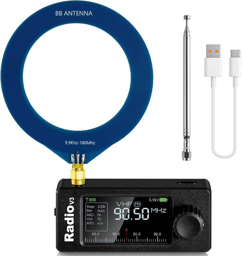 Si4732 Mini Radio V3 Pocket Radio | Mode: AM/FM/LSB/USB Band: HF SW MW VHF All Band Radio Receiver | 800mAh Battery for Outdoor Adventures, Travel, and Daily Use (Headphone Amplifier) (Black)