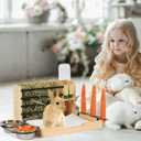 Rabbit Hay Feeder, 4 in 1 Wood Guinea Pig Hay Feeder Bunny Hay Holder with Litter Box 500ml Water Bottle 2 Food Bowl Small Animals Stuff for Cages for Chinchillas Hamster Dwarf Rabbit Ferrets