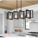 35.4" Kitchen Island Lighting Fixture, Dining Room 4 Lights Chandeliers, Black Wood+Metal Pendant Light for Foyer Hallway Living Room