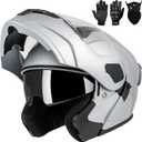 Adult Modular Motorcycle Helmets, DOT Approved Flip up Dual Visor Full Face Helmet for Men Women Moto ATV UTV Snowmobile ADV Four Wheeler Street Bike with Gloves & Mask, Medium