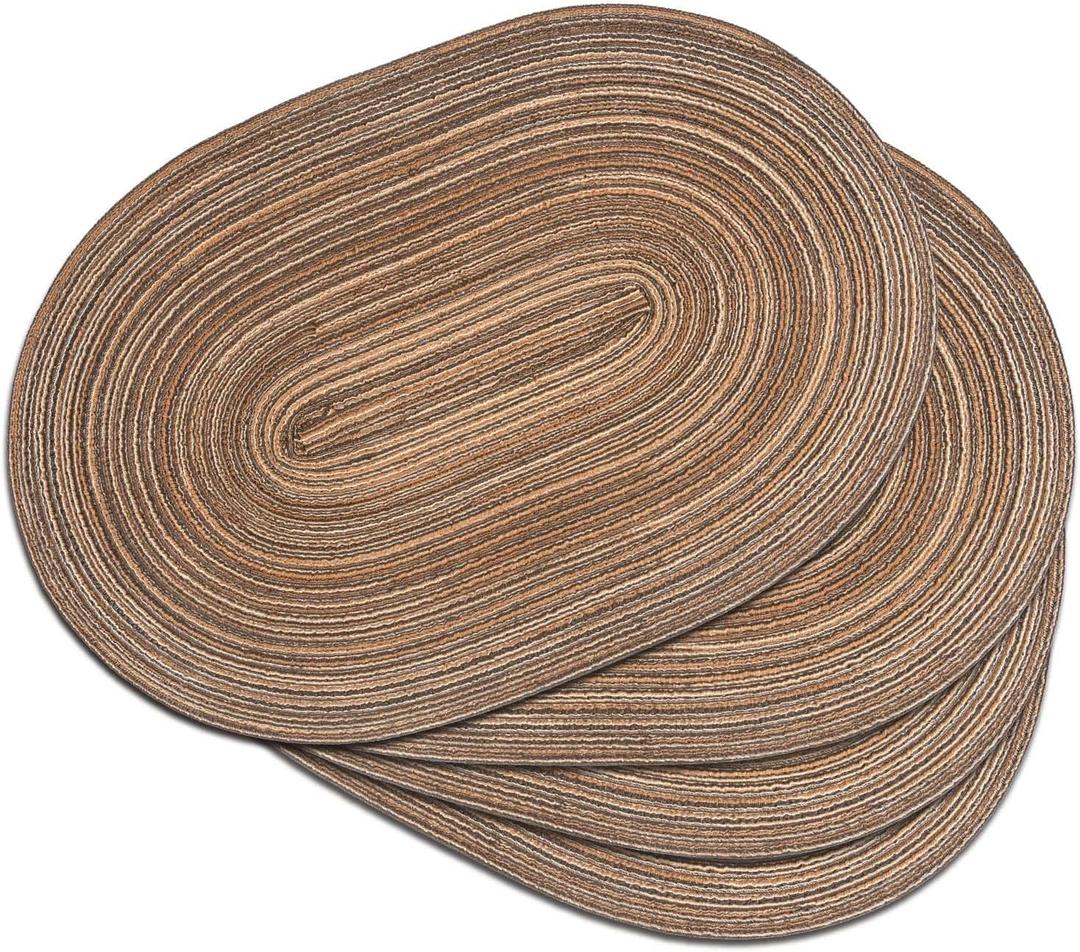 Noctiflorous Woven Oval Braided Placemats Set of 4-12 x 17.5 Inch Washable Non-Slip Heat Resistant Table Mats for Kitchen and DiningBrown, 4