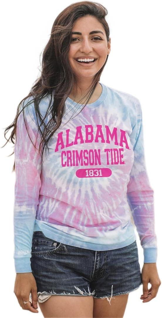 Blue 84 NCAA Womens NCAA Officially Licensed Long Sleeve T-Shirt Tie Dye (Small)