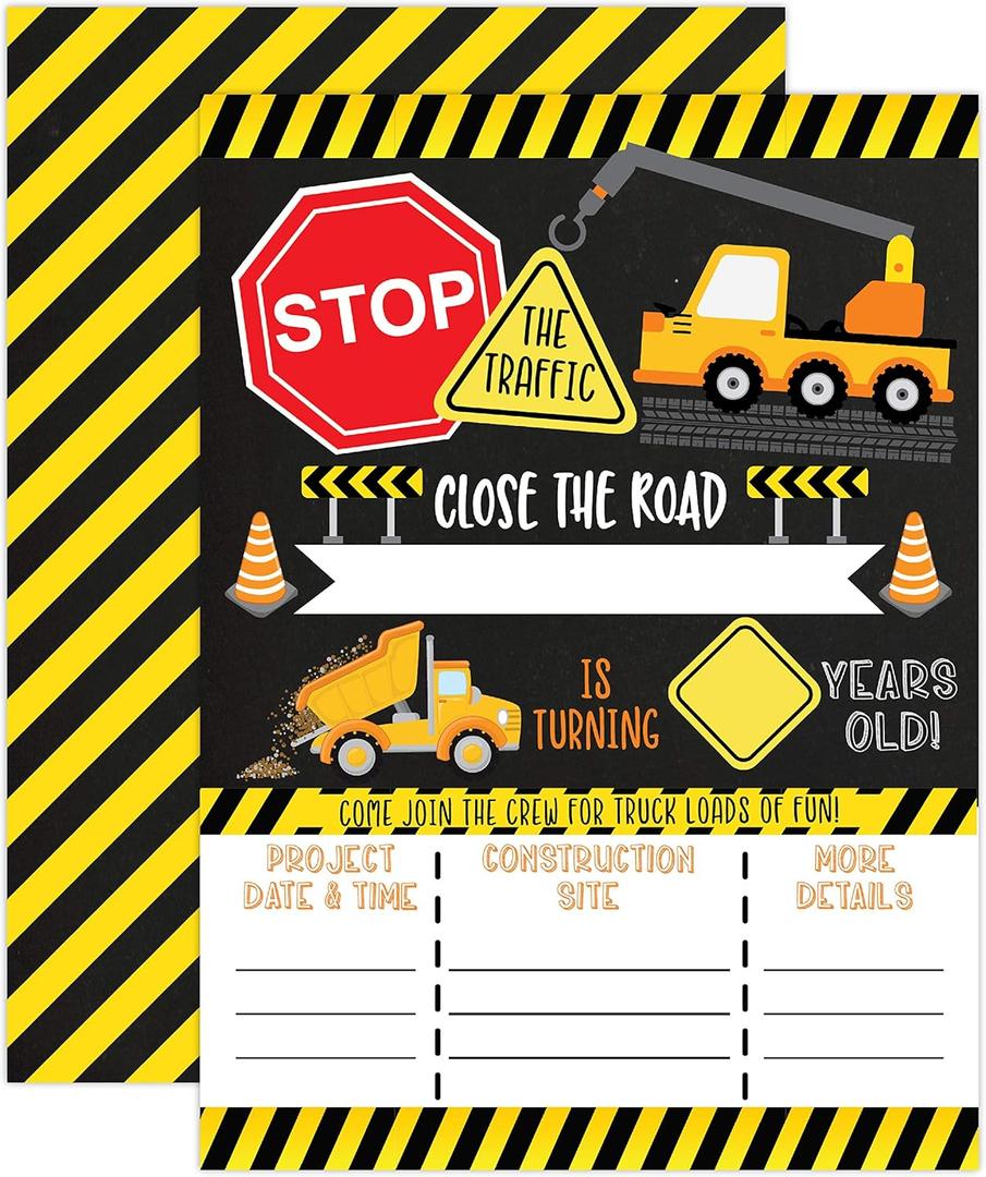 Your Main Event Prints Construction Boy Birthday Invitations - Dump Truck Party Invites - 20 Invitations - Envelopes Not Included