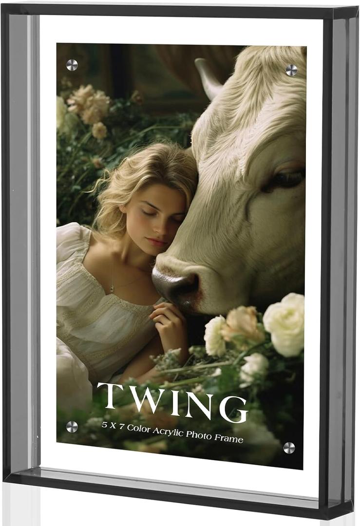 TWING 5x7 Picture Frame, Acrylic Photo Frame Self Standing Magnetic Color Floating Picture Frame Use as 5x7, 5x5, 4x6 - Horizontal and Vertical Formats for Wall and Tabletop Display, Grey, 1 Pack