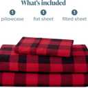Bare Home Flannel Sheet Set Prints, 100% Cotton, Velvety Soft Heavyweight - Christmas Holiday Sheets - Double Brushed Flannel - Extra Softness, Comfort - Deep Pocket (Twin, Buffalo Plaid - Red/Black)