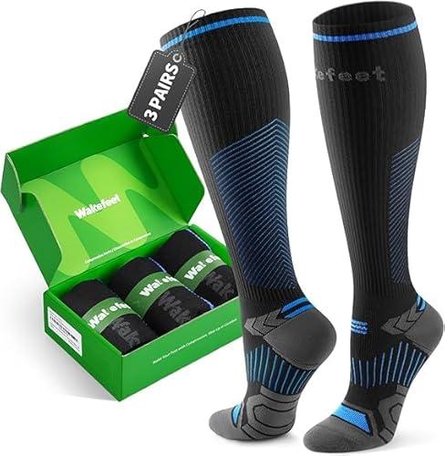WAKEFEET Compression Socks for Men Women 3 Pairs, Compression Stockings, Fragrance Flight Socks for Nurse,Pregnancy,Travelling, Runing, Circulation