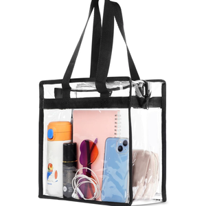 Clear Bag for Stadium Events Approved, 12x6x12 Large Transparent Tote Bag with Zipper for Gym Concert Sports Festivals