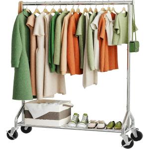 Heavy Duty Rolling Clothes Rack with Wheels and Shelves, 450 lbs Capacity, Portable Garment Rack for Hanging Clothes, Standing Wardrobe for Closet, Bedroom, Commercial Use, Chrome