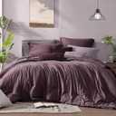 Monbix Queen Comforter Set - 7 Pieces Cationic Dyeing Italian Plum Bed in a Bag Queen Bedding Sets with Comforter, Sheets, Pillowcases & Shams, Reversible Bedding Comforters Sets