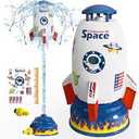 Skirfy Sprinkler Rocket Launcher Outdoor Water Toys for Kids, Rocket Design Water Powered Liftoff 9-16ft & Spin, Summer Garden Lawn Toys & Birthday Gift for Girls Boys Age 3-12 Year Old （White）