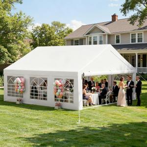 DWVO 20x20FT White Party Tent Heavy Duty Event Shelters Galvanized Canopy with Upgraded Large Roof Roll-up Door Removable PVC Sidewalls 3 Storage Bags for Weddings, BBQ, Birthday, Parties, Camping